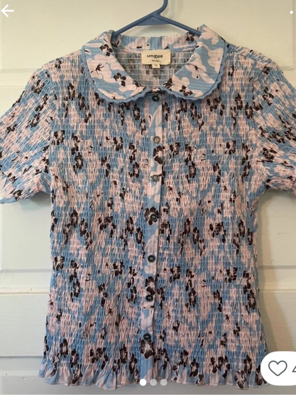 Umgee Blue & Pink Floral Smocked Button-Front Top